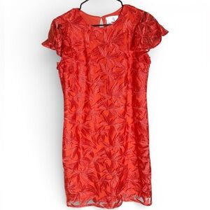 Sam Edelman Leafy SS Embroidered Cocktail Dress New Size 6 Red/Orange